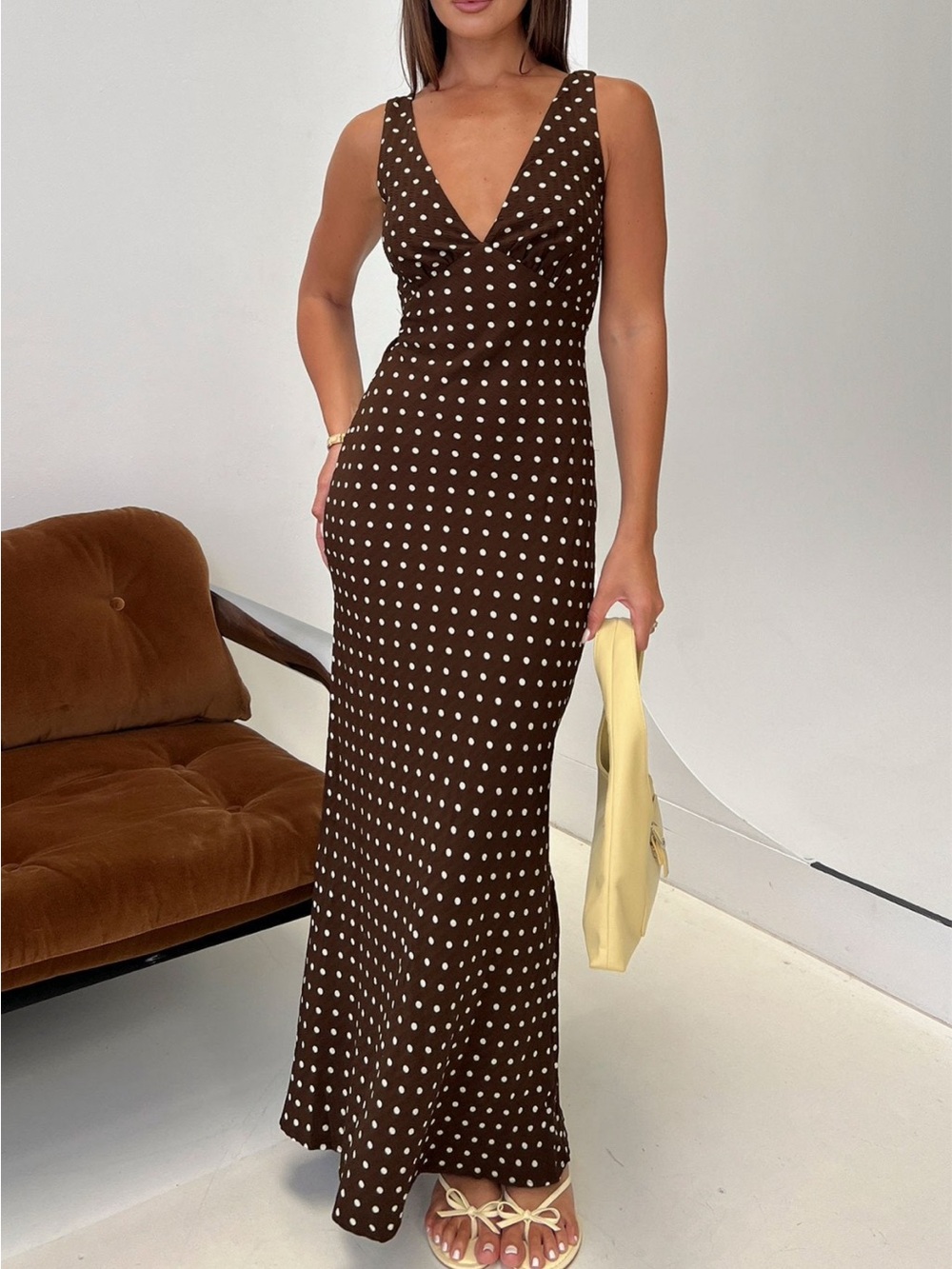 Princess Polly Beige Geometric V-Neck Maxi Nellie Dress with Black Panels